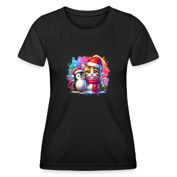 Penguin Christmas Cat Children Family St. Nicholas - Women's Functional T-Shirt - black - Front - AI Model Female 172 light (172cm)