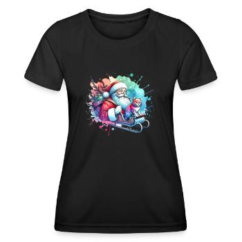 Weihnachtsmann mit Katze Schlitten - Frauen Funktions-T-Shirt - Schwarz - Vorne - AI Model Female 172 light (172cm)