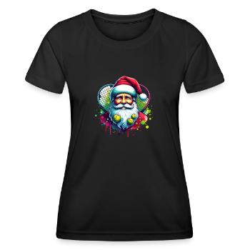 Tennis Santa Weihnachtsmann Weihnachten - Frauen Funktions-T-Shirt - Schwarz - Vorne - AI Model Female 172 light (172cm)