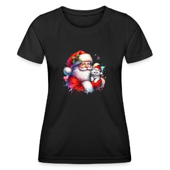 Santa with cute cat - Women's Functional T-Shirt - black - Front - AI Model Female 172 light (172cm)