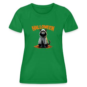 Spooky Cute Black Cat Halloween - Women's Functional T-Shirt - kelly green - Front - AI Model Female 172 dark (172cm)
