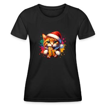 Chat Pain d’épices Bonhomme Noël Pain d’épices - T-shirt sport Femme - noir - Devant - AI Model Female 172 light (172cm)