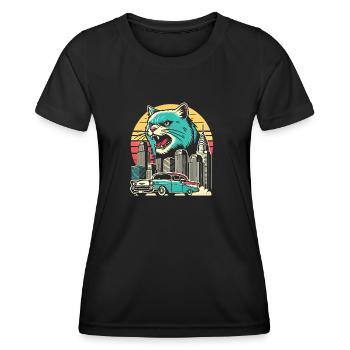 Chat féroce sur la ville Retro Desin - T-shirt sport Femme - noir - Devant - AI Model Female 172 light (172cm)