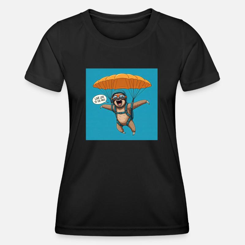 SLOTH SKY DIVING Live Life to the MAX!! - Women's Functional T-Shirt - black