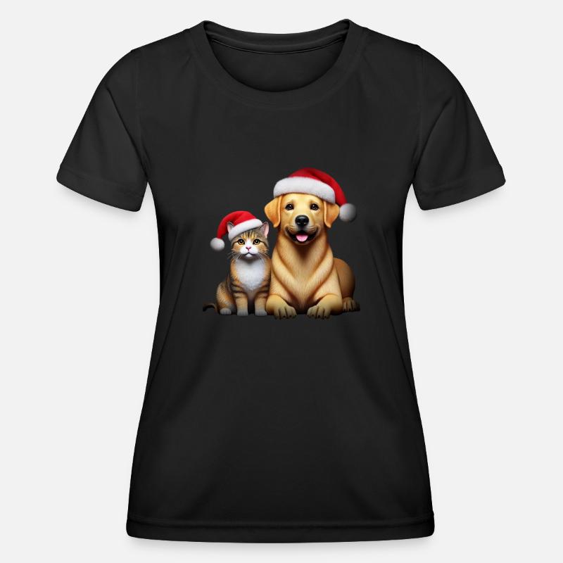 Christmas Corgi and Cat - Women's Functional T-Shirt - black