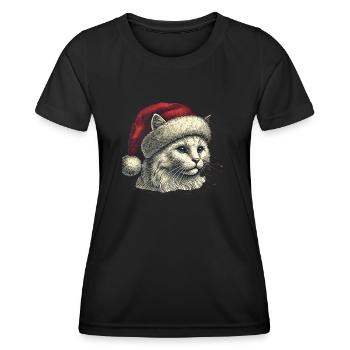 Chat de Noël - T-shirt sport Femme - noir - Devant - AI Model Female 172 light (172cm)