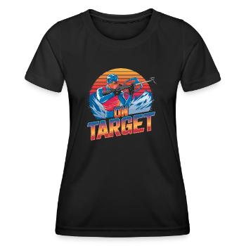On Target - Graphismes dynamiques pour le biathlon - T-shirt sport Femme - noir - Devant - AI Model Female 172 light (172cm)