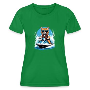 Cat Jet Ski Chat Drôle Drôle Cadeau - T-shirt sport Femme - vert - Devant - AI Model Female 172 dark (172cm)