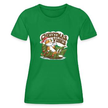 Christmas Vibes, lustiges Weihnachtsdesign Katze - Frauen Funktions-T-Shirt - Kelly Green - Vorne - AI Model Female 172 dark (172cm)