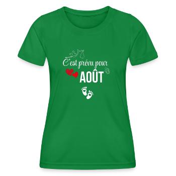 Es ist für August geplant - Ankündigung der Schwangerschaft - Frauen Funktions-T-Shirt - Kelly Green - Vorne - AI Model Female 172 dark (172cm)