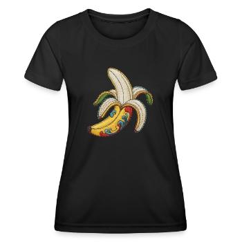 Bananen-Stickerei - Frauen Funktions-T-Shirt - Schwarz - Vorne - AI Model Female 172 light (172cm)