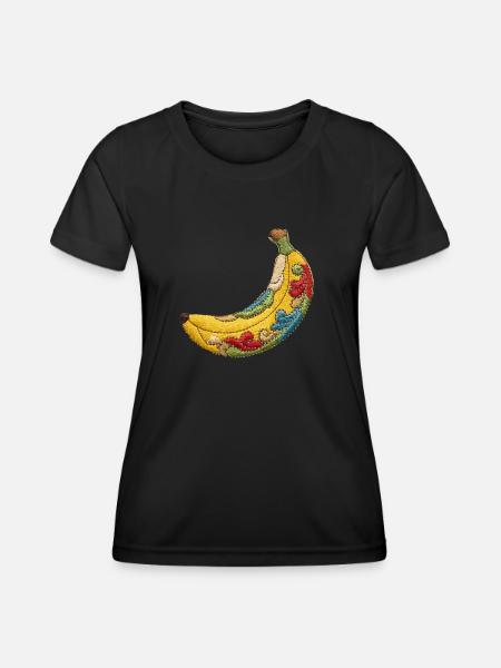Bestickte Banane - Frauen Funktions-T-Shirt - Schwarz