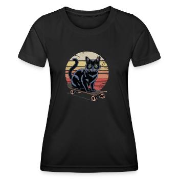 Skaterkatze im Vintage-Stil – Coole Katze auf Skat - Frauen Funktions-T-Shirt - Schwarz - Vorne - AI Model Female 172 light (172cm)