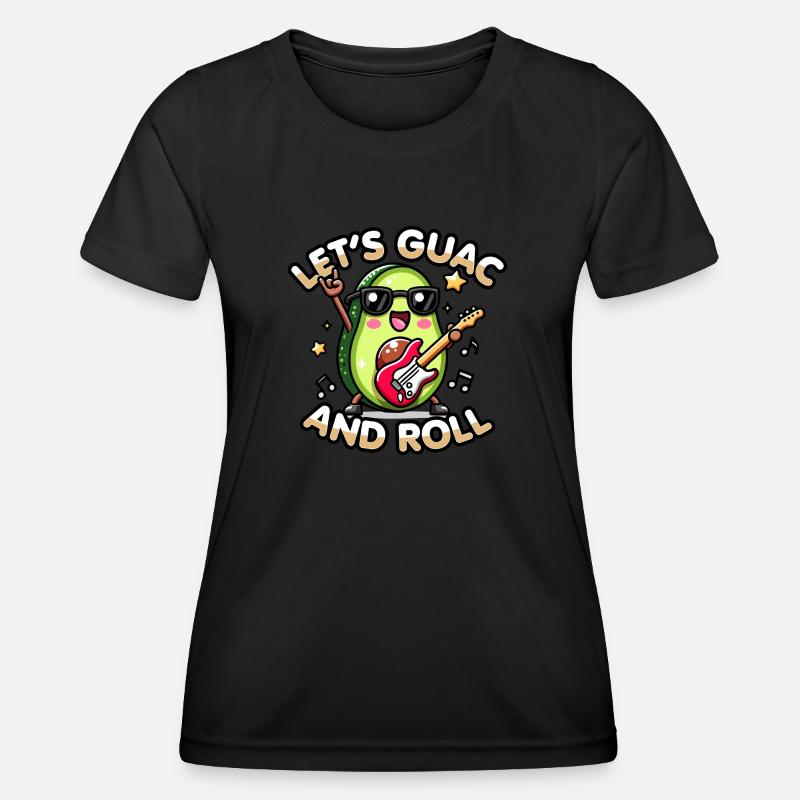 Kawaii Chibi Avocado Let’s Guac & Roll Funny Food - Women's Functional T-Shirt - black