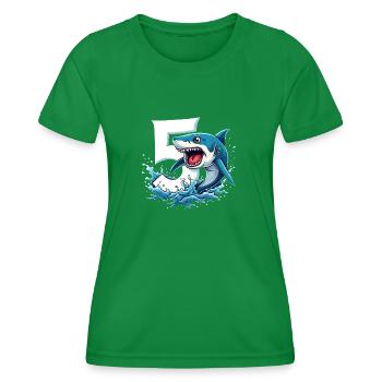 Shark Children's Birthday Party Number 5 - Women's Functional T-Shirt - kelly green - Front - AI Model Female 172 dark (172cm)
