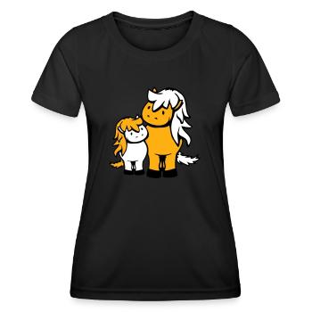 2 Süße Pferde Kind Familie Mama Papa Mutter Vater - Frauen Funktions-T-Shirt - Schwarz - Vorne - AI Model Female 172 light (172cm)