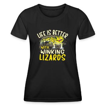 Leopardgecko Eidechse Reptilien Herpetologe - Frauen Funktions-T-Shirt - Schwarz - Vorne - AI Model Female 172 light (172cm)