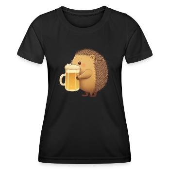 Petit hérisson drôle avec de la bière - T-shirt sport Femme - noir - Devant - AI Model Female 172 light (172cm)
