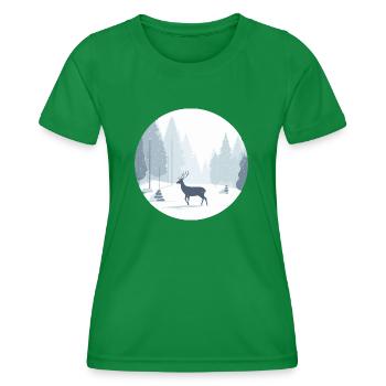Cerf solitaire Noël Hiver Neige Forêt Paysage - T-shirt sport Femme - vert - Devant - AI Model Female 172 dark (172cm)