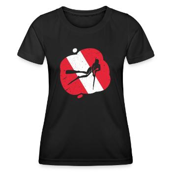 Red White Diving Flag Harpoon Hunting Diver - Women's Functional T-Shirt - black - Front - AI Model Female 172 light (172cm)