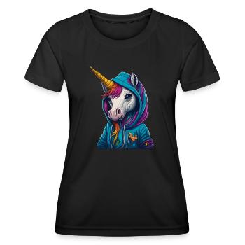 Einhorn Hoodie - Frauen Funktions-T-Shirt - Schwarz - Vorne - AI Model Female 172 light (172cm)