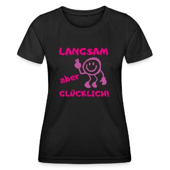 muddy run langsam glücklich Lauf Team Motto Shirt - Frauen Funktions-T-Shirt - Schwarz - Vorne - AI Model Female 172 light (172cm)