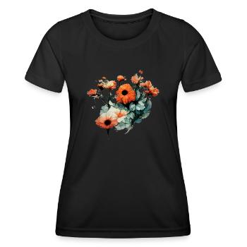 Florales Muster - Frauen Funktions-T-Shirt - Schwarz - Vorne - AI Model Female 172 light (172cm)