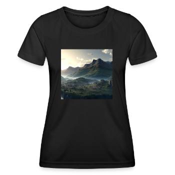 Wunderschöne Berglandschaft im Nebel - Frauen Funktions-T-Shirt - Schwarz - Vorne - AI Model Female 172 light (172cm)