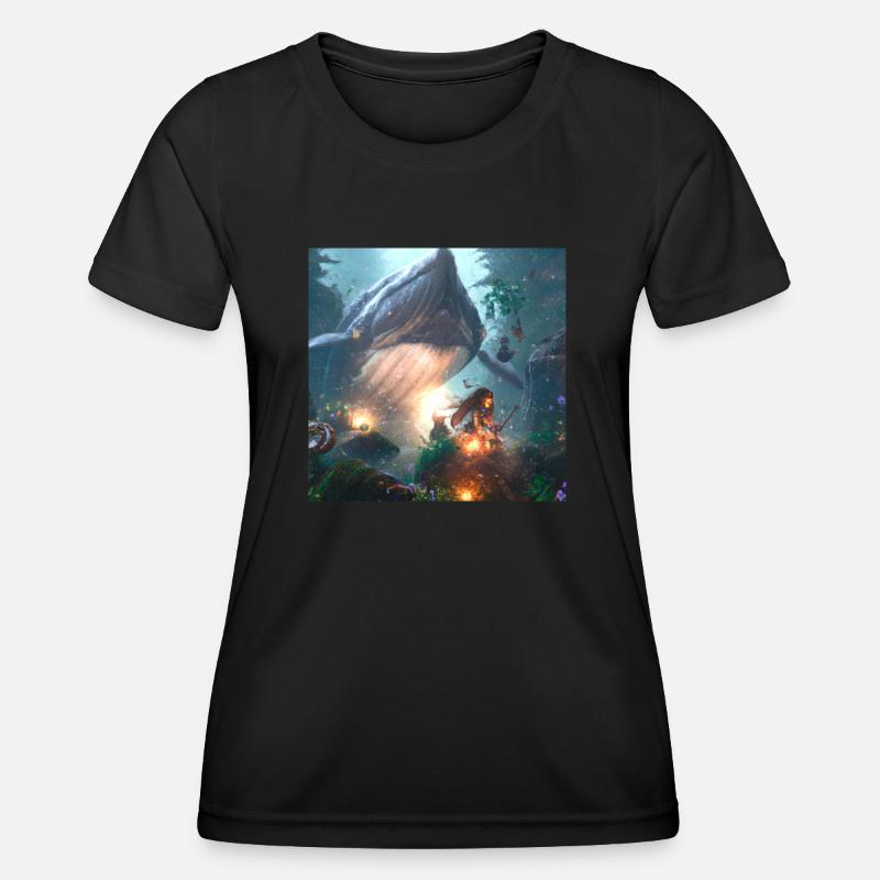 Creature in magical forest - Women's Functional T-Shirt - black