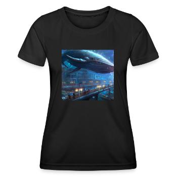 Wal schwimmt in der Stadt - Frauen Funktions-T-Shirt - Schwarz - Vorne - AI Model Female 172 light (172cm)