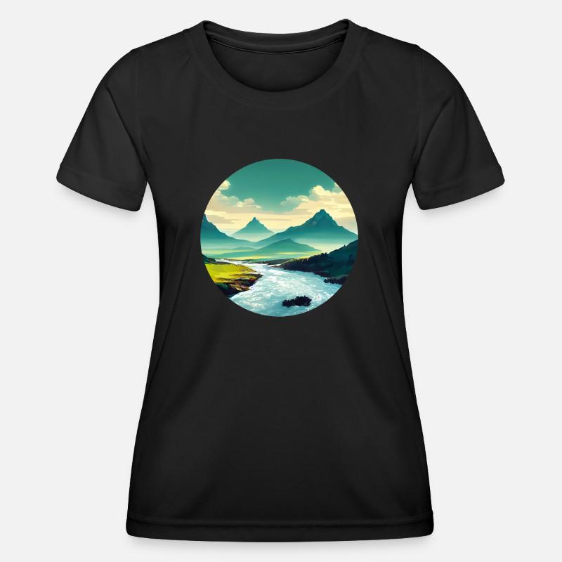 Mountain with River - Women's Functional T-Shirt - black