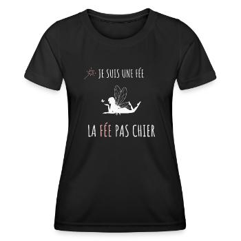 JE SUIS UN FEE LA FEE PAS CHIER - humour fée - T-shirt sport Femme - noir - Devant - AI Model Female 172 light (172cm)