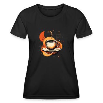 Designer-Kaffeebecher - Frauen Funktions-T-Shirt - Schwarz - Vorne - AI Model Female 172 light (172cm)