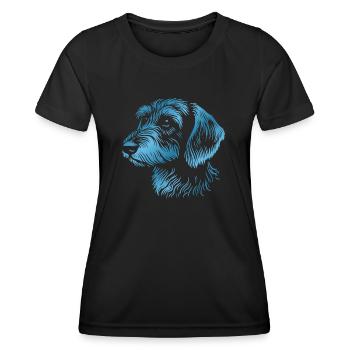 Wire-haired dachshund wire-haired dachshund drawing head blue - Women's Functional T-Shirt - black - Front - AI Model Female 172 light (172cm)