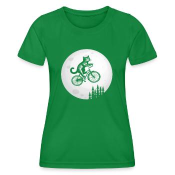 Katze Fahrrad Mond - Frauen Funktions-T-Shirt - Kelly Green - Vorne - AI Model Female 172 dark (172cm)