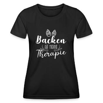 Backen ist meine Therapie - Hobby backen Küche fun - Frauen Funktions-T-Shirt - Schwarz - Vorne - AI Model Female 172 light (172cm)