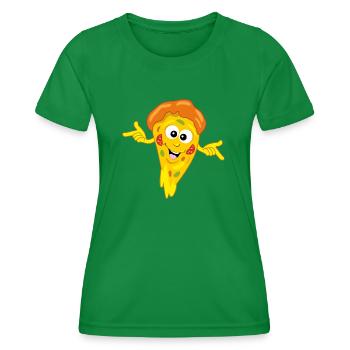 Lustiges Cartoon-Stück Pizza - Frauen Funktions-T-Shirt - Kelly Green - Vorne - AI Model Female 172 dark (172cm)