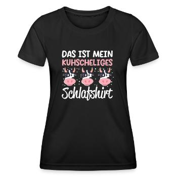 KUHscheliges Schlafshirt Kuh Schlafanzug - Frauen Funktions-T-Shirt - Schwarz - Vorne - AI Model Female 172 light (172cm)