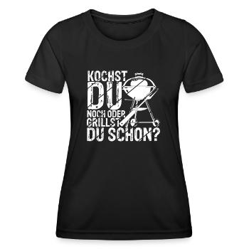 Kochst Du Noch Oder Grillst Du Schon? Grillzange F - Frauen Funktions-T-Shirt - Schwarz - Vorne - AI Model Female 172 light (172cm)