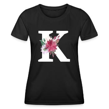 Buchstabe k blumig - Frauen Funktions-T-Shirt - Schwarz - Vorne - AI Model Female 172 light (172cm)