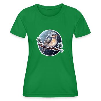 Niedlicher Vogel im Winter - Frauen Funktions-T-Shirt - Kelly Green - Vorne - AI Model Female 172 dark (172cm)