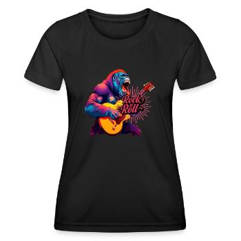 Rocking n Roll, Gorille Jouant De La Guitare - T-shirt sport Femme - noir - Devant - AI Model Female 172 light (172cm)