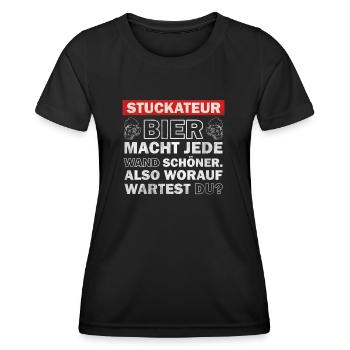 Stuckateur - Bier macht jede Wand schöner - Frauen Funktions-T-Shirt - Schwarz - Vorne - AI Model Female 172 light (172cm)