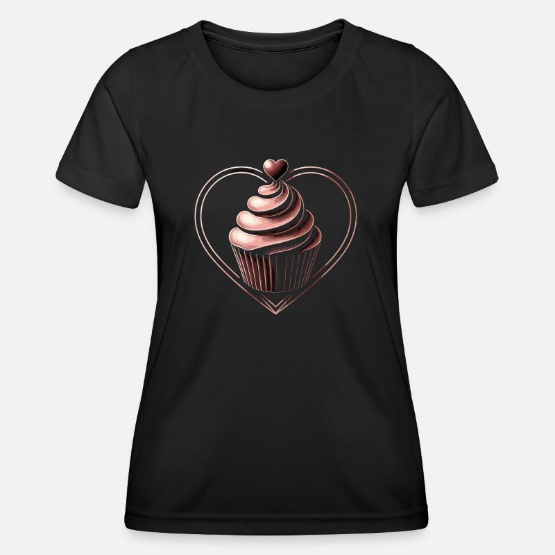 Cupcake Chocolate Heart Baker Baking Bake Cupcakes - Women's Functional T-Shirt - black