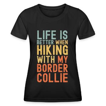 Border-Collie Hiking dog retro - Women's Functional T-Shirt - black - Front - AI Model Female 172 light (172cm)