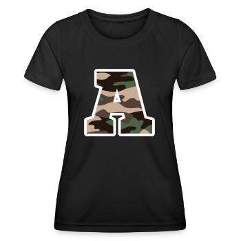 lettre A camouflage militaire-idée cadeau - T-shirt sport Femme - noir - Devant - AI Model Female 172 light (172cm)