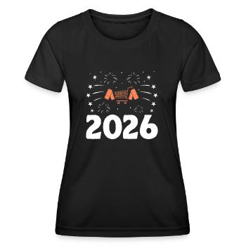 Frohes Neues Jahr 2026 Couponer Shopper Geld sparen - Frauen Funktions-T-Shirt - Schwarz - Vorne - AI Model Female 172 light (172cm)