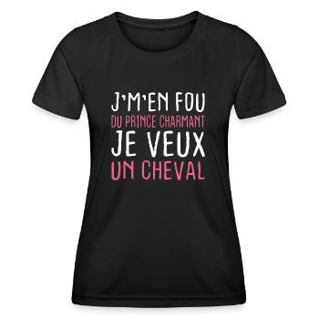 Je m'en fou du prince charmant je veux un cheval - T-shirt sport Femme - noir - Devant - AI Model Female 172 light (172cm)