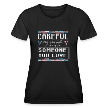 LBGT Flag Gay Pride Attention quelqu’un que vous aimez - T-shirt sport Femme - noir - Devant - AI Model Female 172 light (172cm)