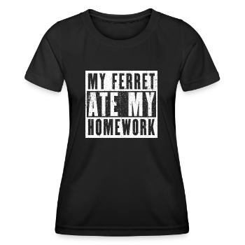 Mon furet a mangé mes devoirs - Cadeau furet - T-shirt sport Femme - noir - Devant - AI Model Female 172 light (172cm)